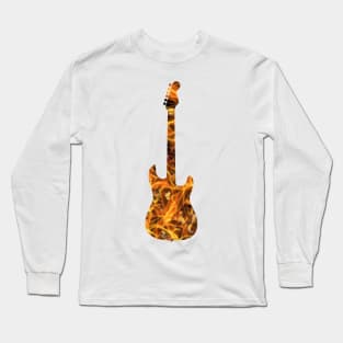 Yellow Flame Guitar Silhouette on Black Long Sleeve T-Shirt